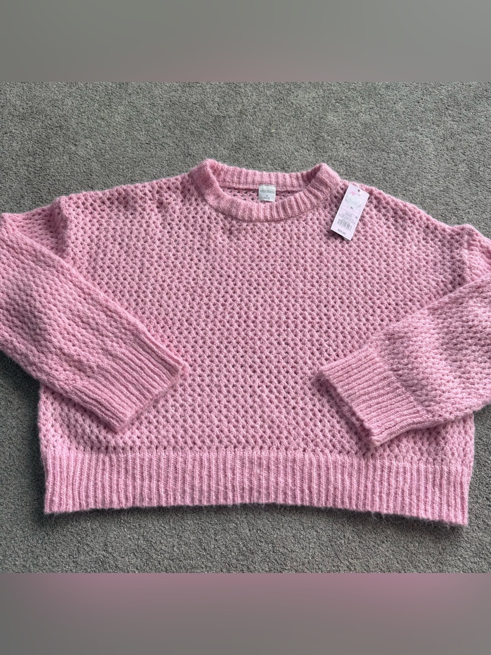 Wild Fable Women’s Pink Textured Open Knit Crewneck Sweater